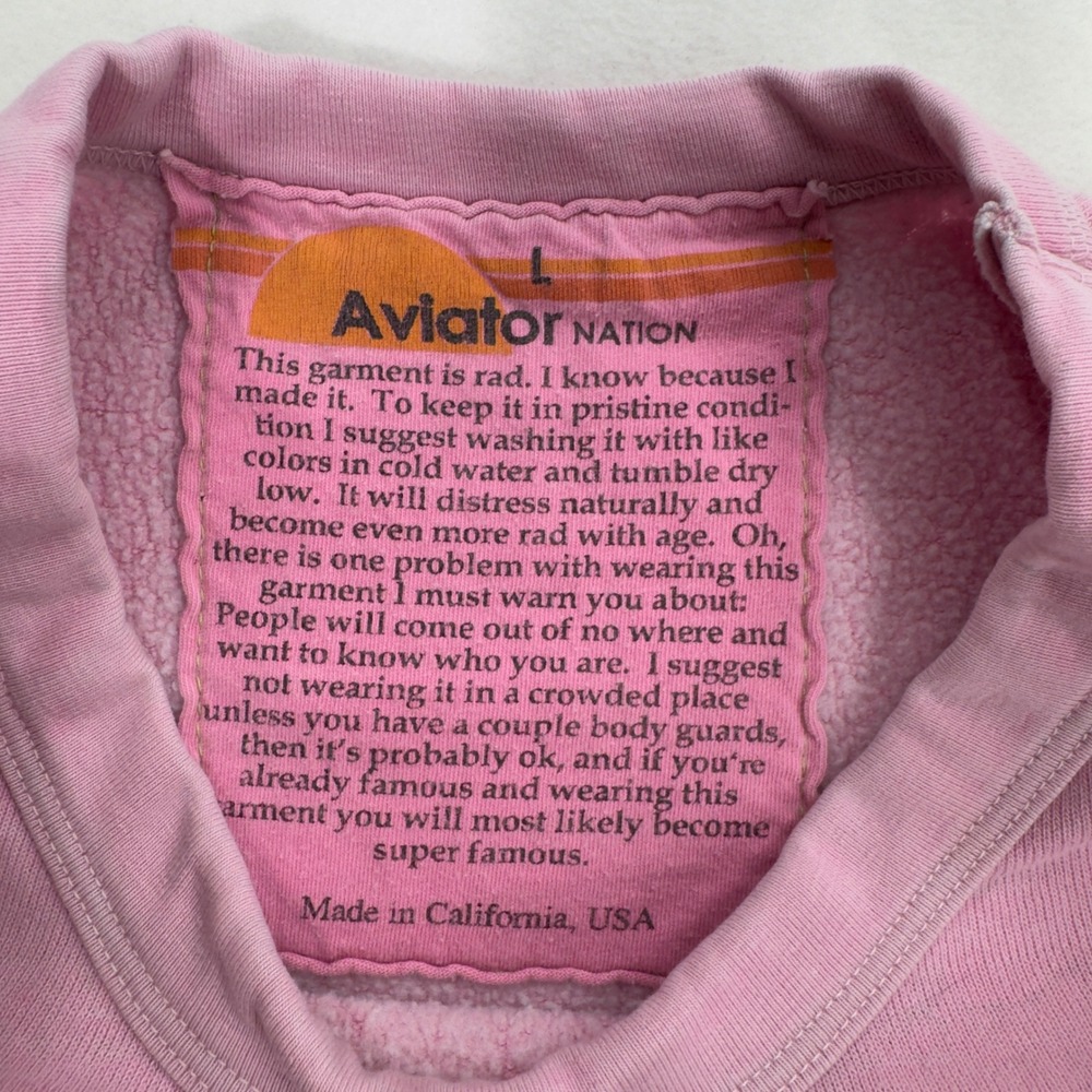 Aviator Nation Crewneck Sweatshirt Womens L Pink Pullover Venice Beach Surfer - Picture 5 of 8